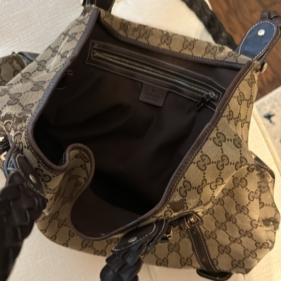 GUCCI Pelham GG monogram canvas horsebit tote shoulder hobo bag tan brown - Picture 8 of 16